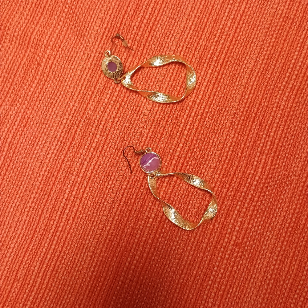 No. 6 Gold and Pink Loop Earrings